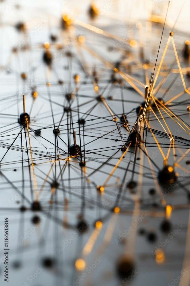 Poster interconnected nodes, complex network structure.
