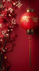 Red Chinese lantern on wall background