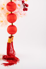 Lunar New Year Blessings: Red Lanterns and Cherry Blossoms on White