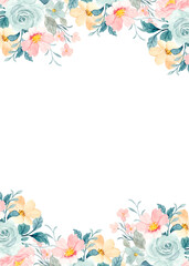 Watercolor flower frame background for design.