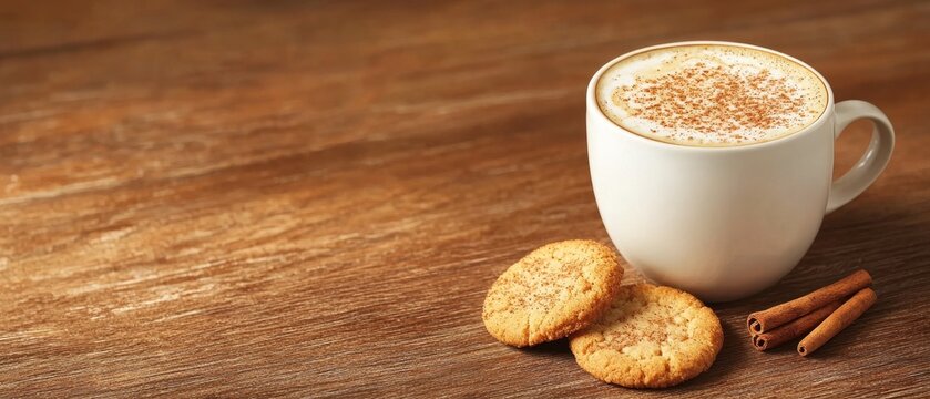Savor a cozy chai latte experience rustic  warm beverage delight inviting aroma cinnamon hint for comfort