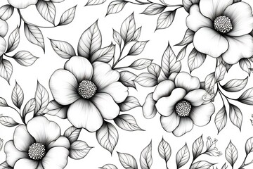 Intricate Hand Drawn Floral Patterns and Ornate Motifs in Textured Monochrome Pencil Sketch