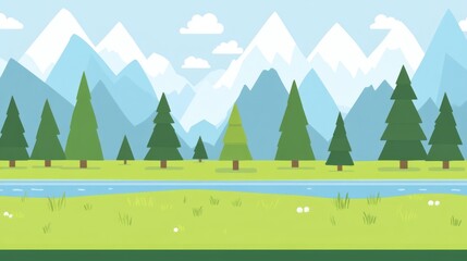 Mountain river landscape, idyllic scene, spring