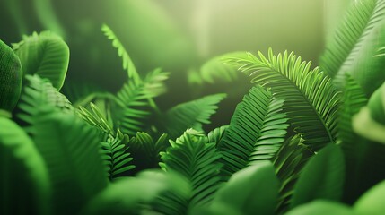 Lush Green Tropical Foliage in Soft Sunlight