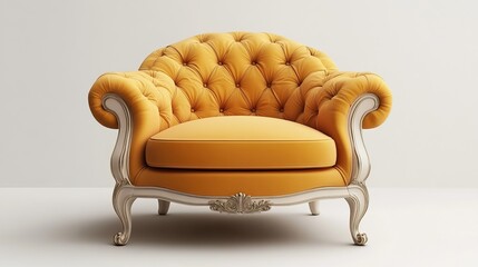 A stylish yellow tufted armchair with elegant detailing, perfect for interior decor.