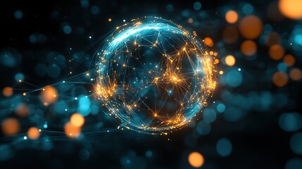 Obraz premium A digital representation of a connected globe with glowing nodes and lines, symbolizing technology.