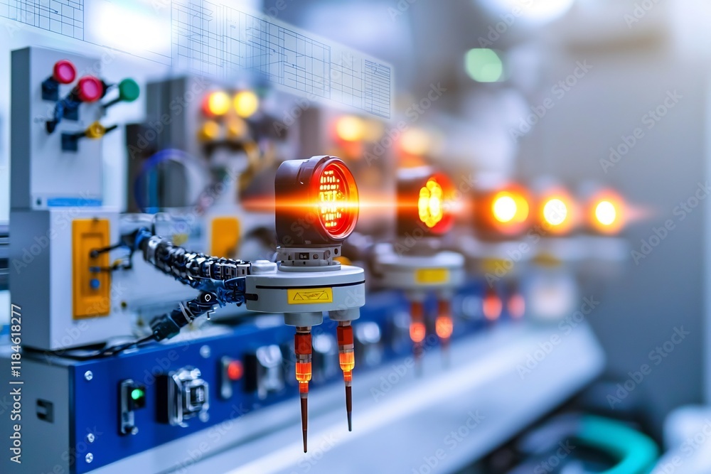Aufkleber advanced industrial automation system with intricate robotic components and indicator lights