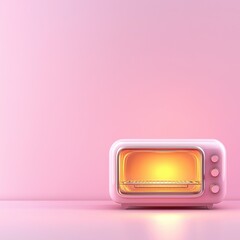 Fototapeta premium Retro Style Toaster Oven with Warm Lighting on Pink Background