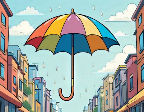 paraguas de colores con lluvia estilo comic