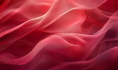 Obraz premium Red silk fabric waves, soft light, background blur, design texture