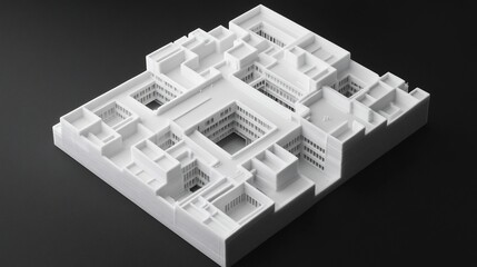 Architectural model of a complex building with courtyards.