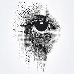 Intriguing Halftone Eye Illustration: Close-Up Digital Art in Striking Monochrome Style. AI Generated