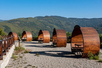 Facilities with tables and benches on viewpoint