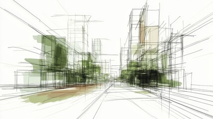 Visual representation of urban growth through building designs.