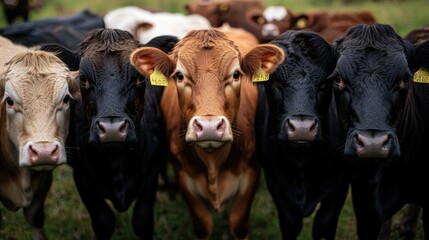 Close-up of a Group of Cows in a Field