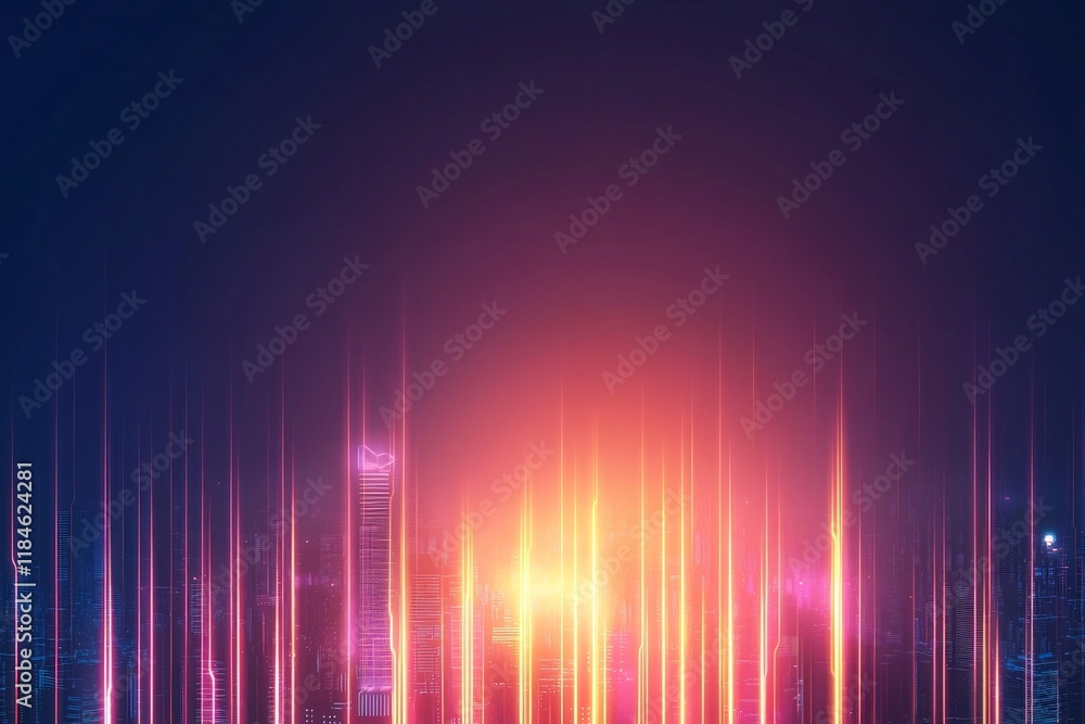 Poster vibrant neon graphic elements with dynamic geometric patterns and striking color contrast in digital