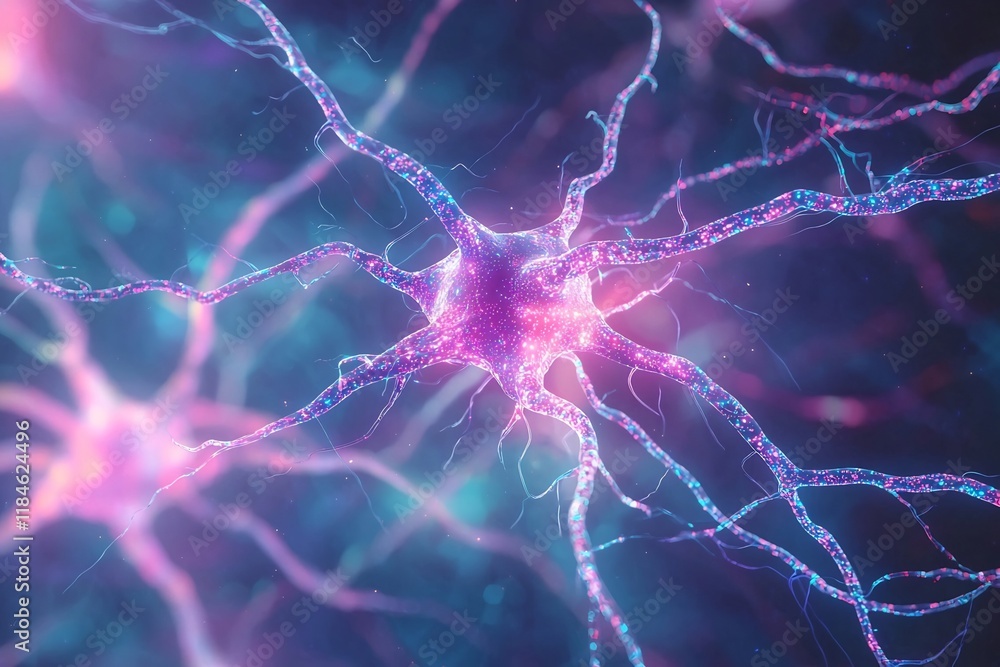 Poster mesmerizing neurodiverse cognitive experiences with intricate synaptic impulses and luminescent digi