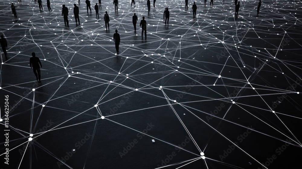 Poster global network connectivity: abstract visualization of interconnected individuals in a digital lands