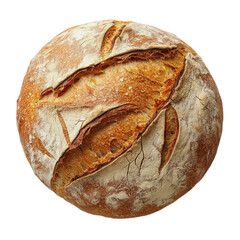 A round loaf of sourdough bread with a golden brown crust and cracked surface.
