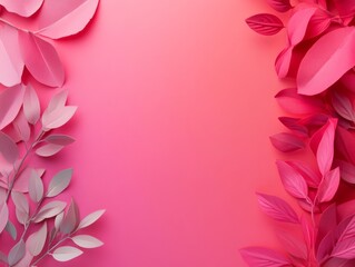 Fototapeta premium Pink and light pink leaves on a pink background