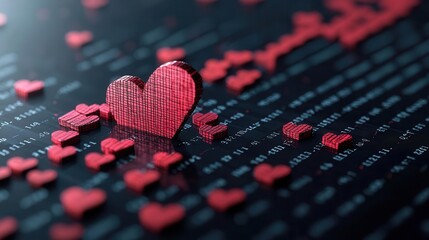A rosetinted financial market graph with heartshaped highlights for profits, Valentines concept, market joy, romantic touch