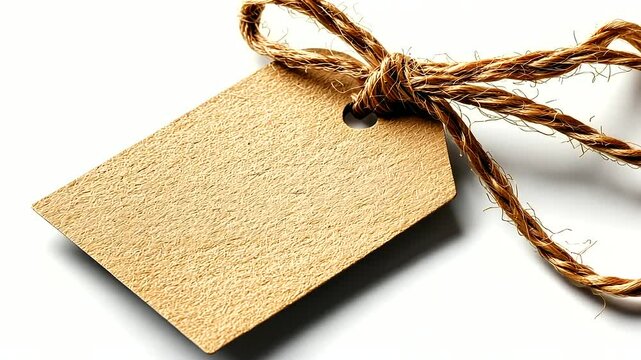 Blank Kraft Paper Price Tag with Twine Bow on White Background