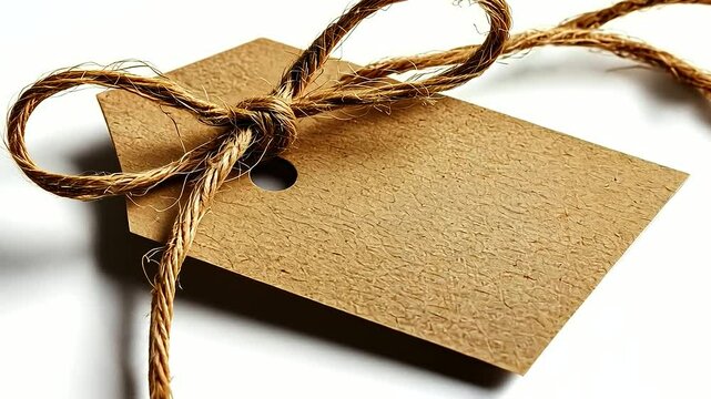 Blank Kraft Paper Price Tag with Twine on White Background