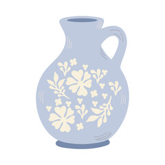 Ceramic vase with floral ornament. Vector illustration isolated on white background.
