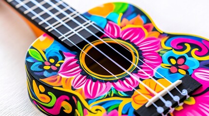 Obraz premium Colorful floral ukulele close-up.
