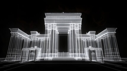 Obraz premium Wireframe rendering of a grand classical archway and gate.