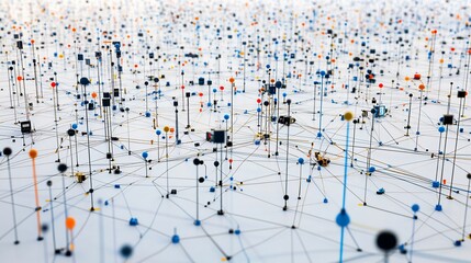 Abstract network visualization with interconnected nodes and lines representing data flow and connections.