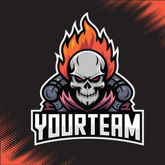 Skull on Fire Mascot Team Esports Logo