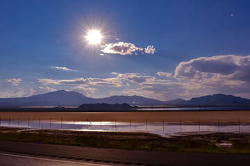 Bright Shinning Sun with blue sky and clouds in Arizona