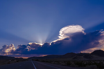 Bright Shinning Sun with blue sky and clouds in Arizona