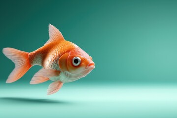 Graceful orange goldfish swimming in a serene turquoise background