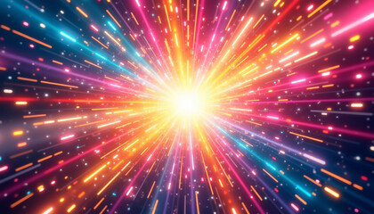 Vibrant Starburst Effect with Rainbow Colors Creating Dynamic Light Pattern. AI Generation