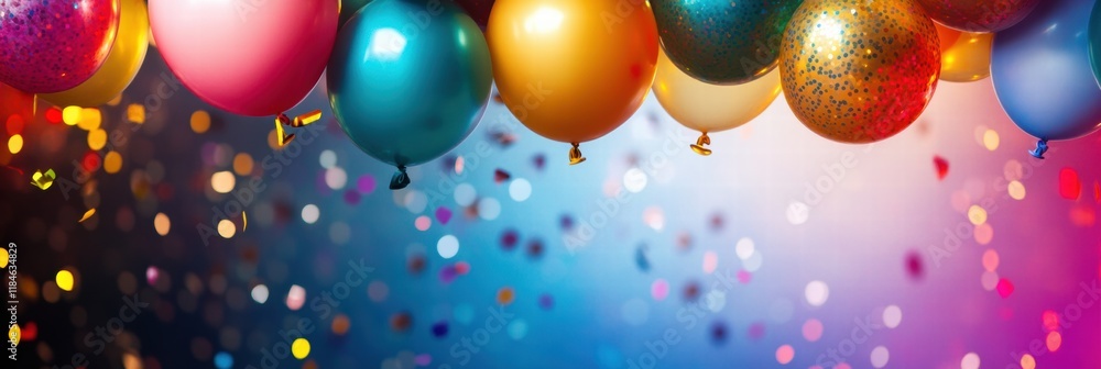 Fototapete colorful balloons and confetti create a vibrant backdrop for festive celebrations and joyful occasio