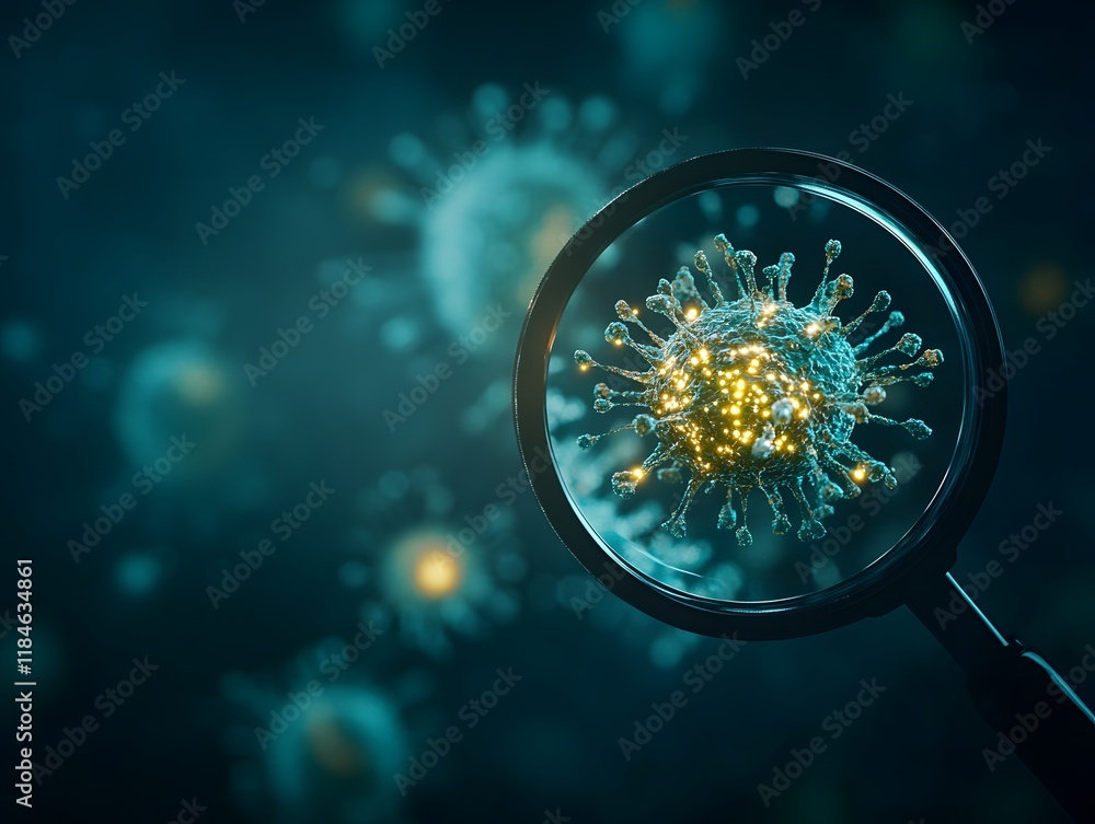 Aufkleber magnified view of viruses under a microscope revealing intricate details, highlighting the importanc
