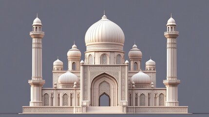 Fototapeta premium Beige mosque architectural 3D model rendering, isolated on gray background.