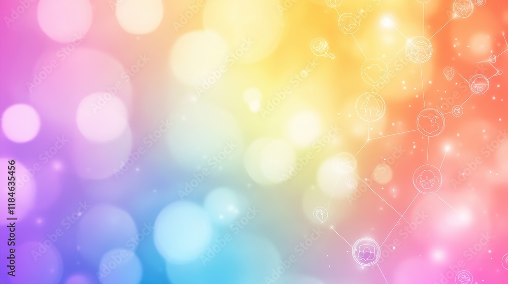 Poster a colorful background with a lot of circles and stars