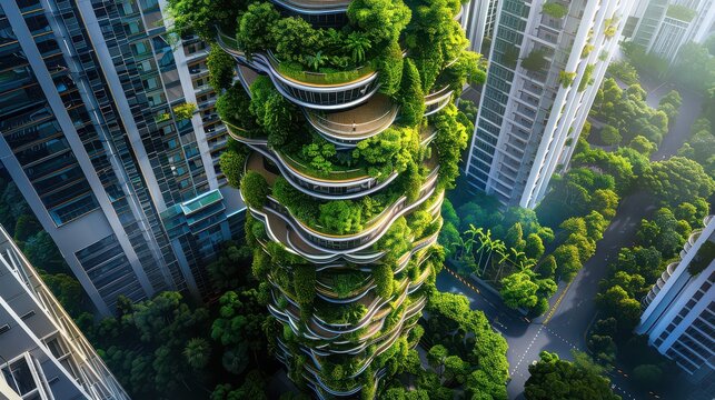 Space elevator concept with futuristic buildings.