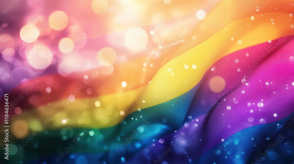Poster a colorful flag with a rainbow stripe and a snowflake pattern