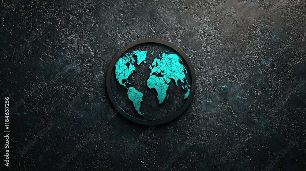 Poster simple logo design with solid background featuring a globe outline
