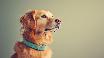 Golden Retriever Portrait with Vibrant Collar, Ideal for Pet Product Marketing, Dog Accessories Websites, and Heartwarming Animal Campaigns