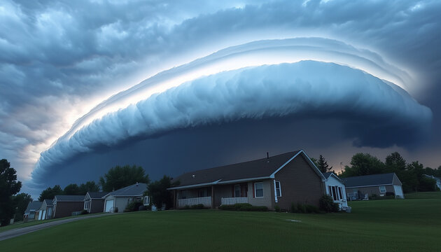 residential houses threatend by a storm rolling in