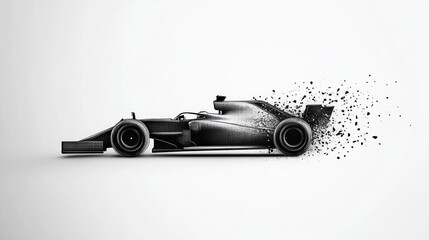 Dynamic formula car racing action modern studio digital artwork minimalist environment side view speed and motion concept