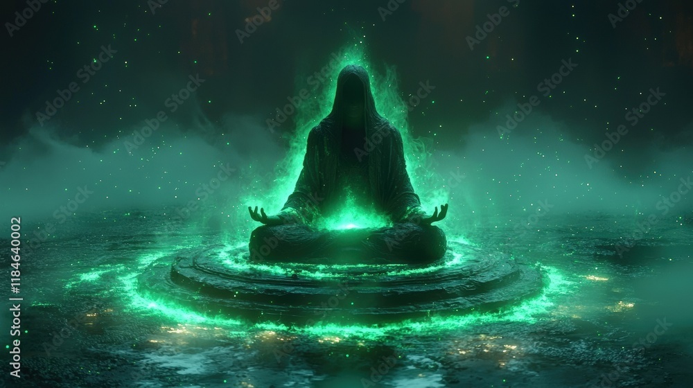 Aufkleber glowing jade particles creating mystical 3d meditation scene