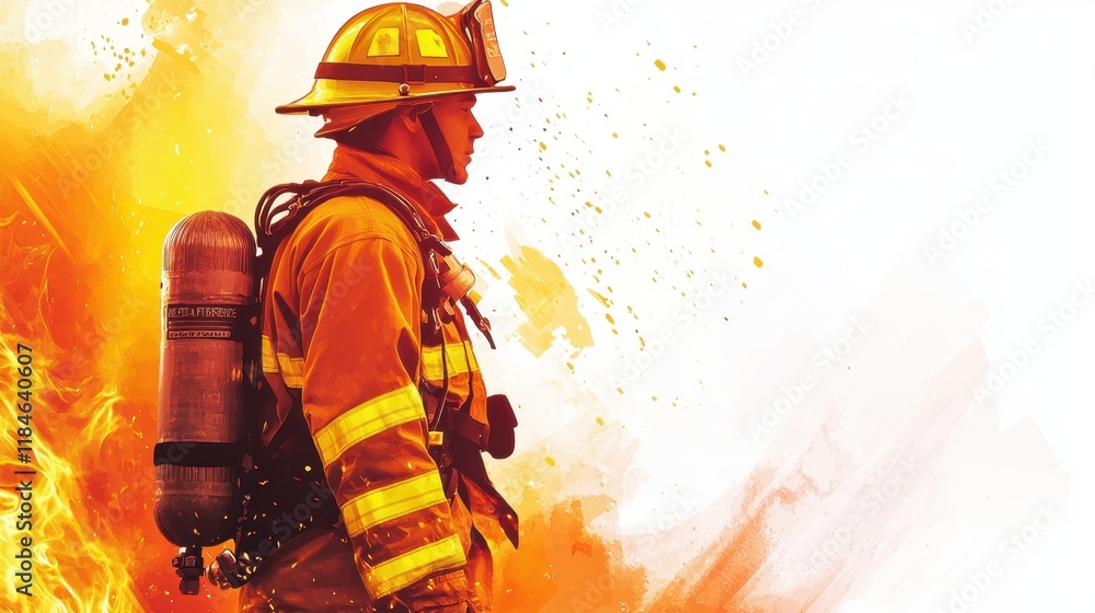 Fototapete a simple web banner design with a fire flame icon and bold text for international firefighters day o
