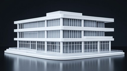 Modern white three-story building architectural model.