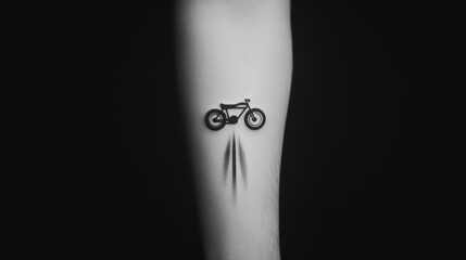Dynamic bicycle tattoo design on arm urban setting digital art minimalist style close-up creative concepts
